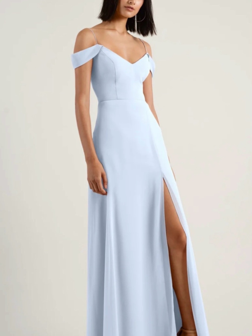 Jenny Yoo Pale Blue Off-Shoulder Maxi Gown with Thigh Slit
